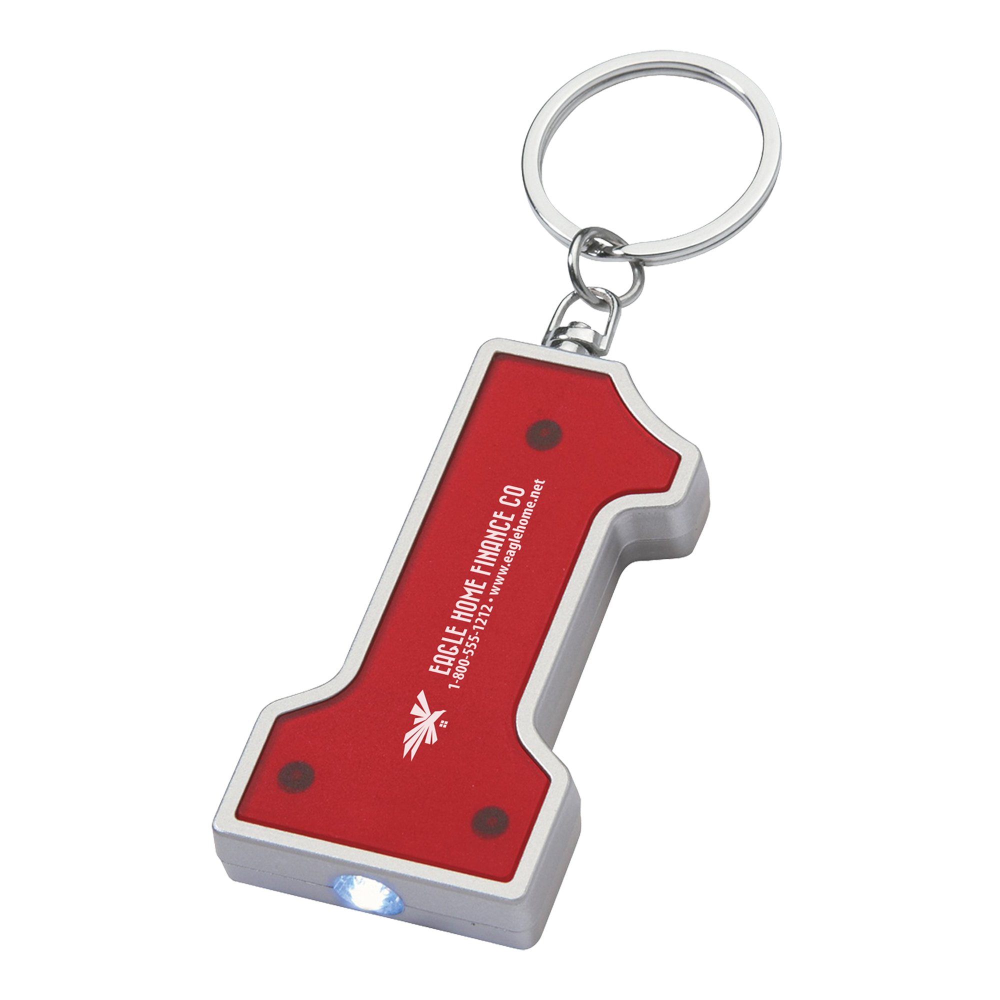 Take the light with you wherever you go! Lighten up your promotions with the customizable #1 Shape LED Key Chain! Just push the button to turn the light on! Button cell batteries included.