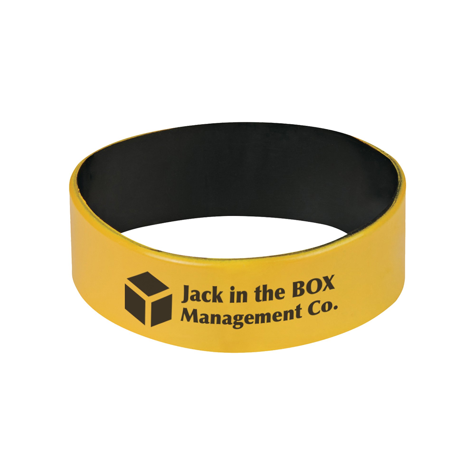 The Band for Your Brand!This is the band to promote your brand on! The one inch wide band will make your company brand stand out for all to see. The outer colour coating will wear off in time with normal use. Perspiration, lotions, excessive hand washing and the like will all hasten the process. This is a normal feature of this product and not considered a defect.