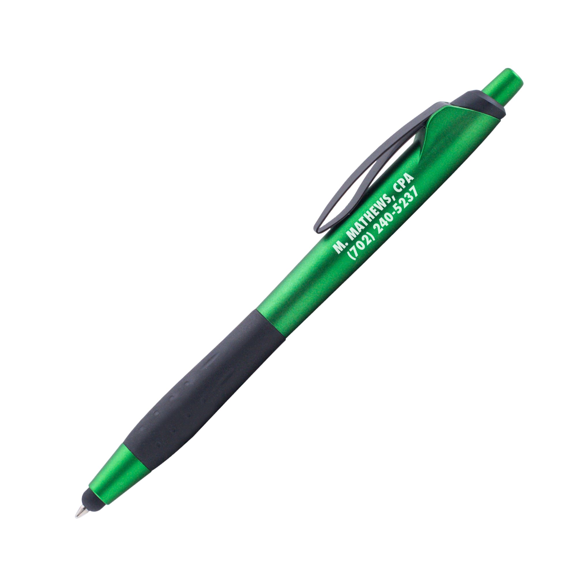 Promotional Matte Metallic Laura Pen w/ Black Grip &amp; Stylus Tip