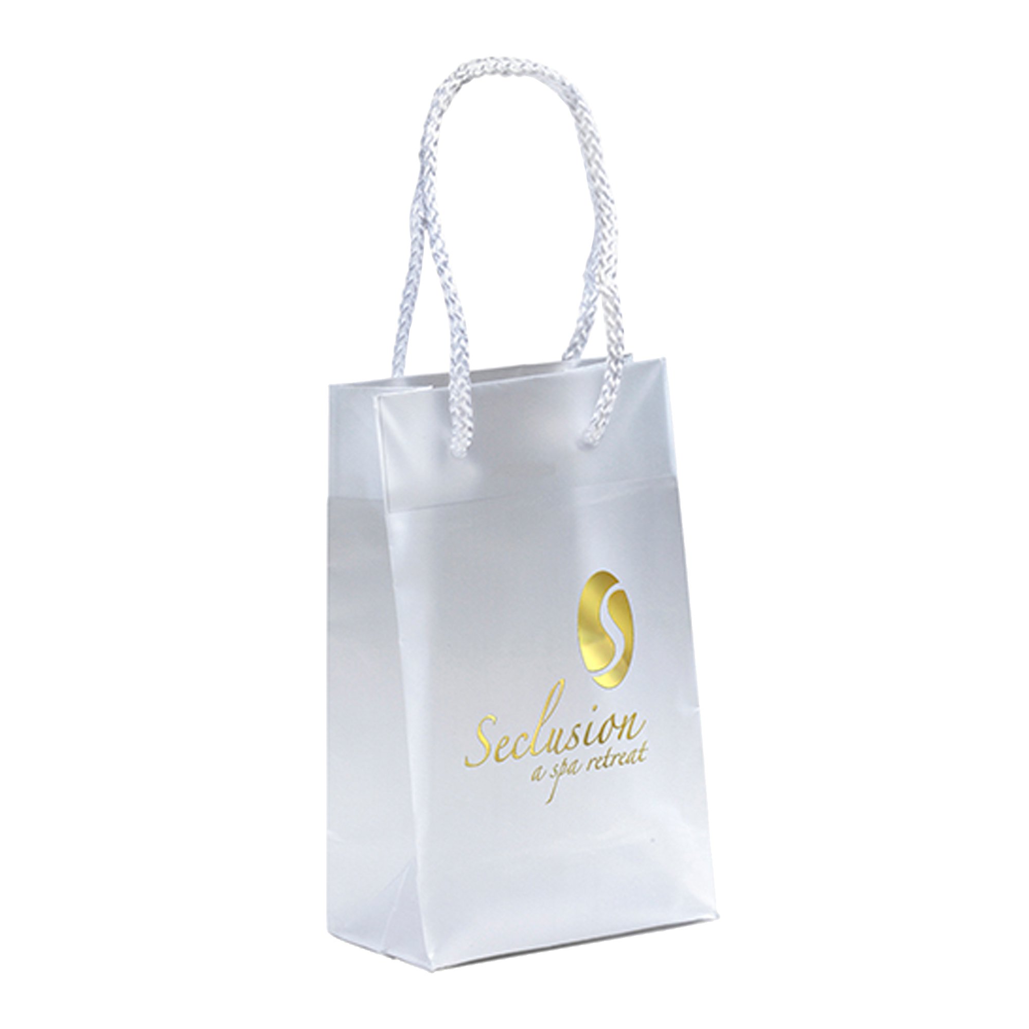 Custom Frosted Plastic Gift Bags with Handles 5" x 8" National Pen