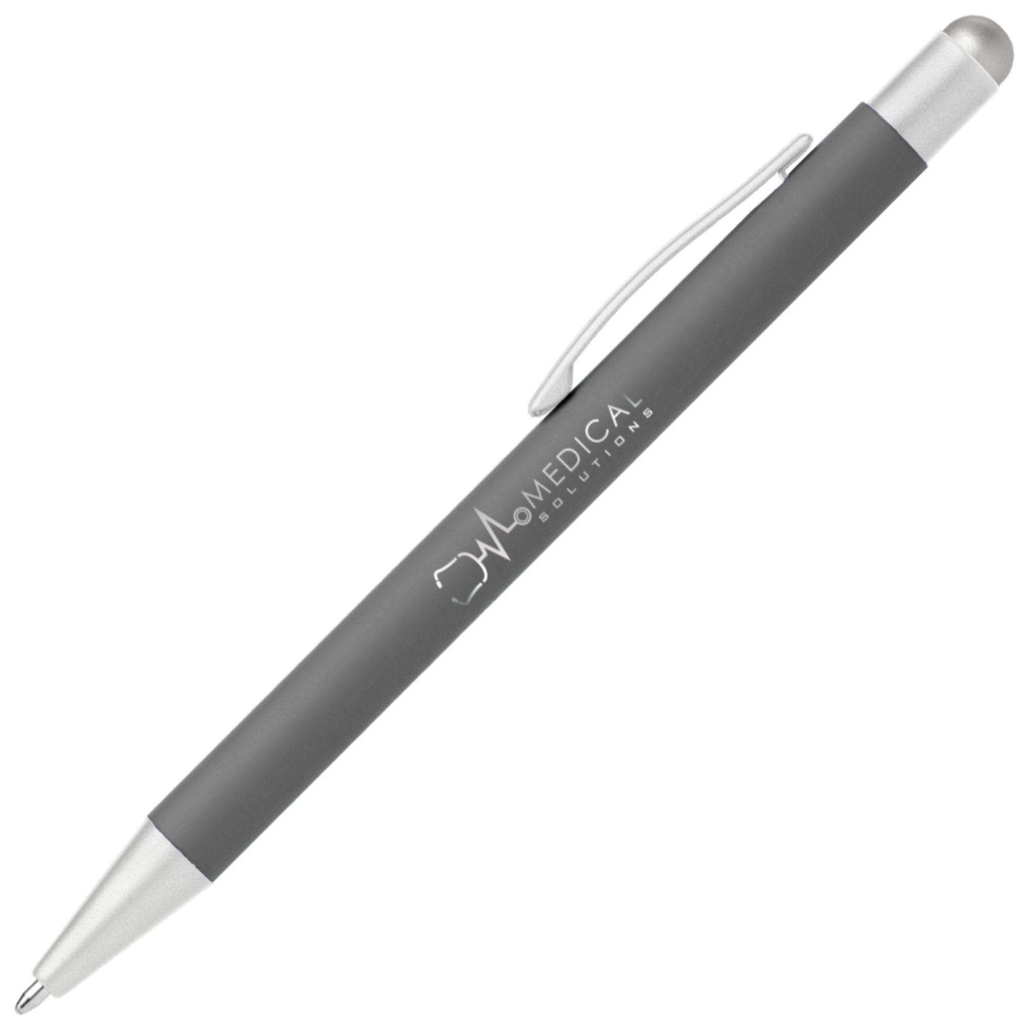 Custom Soft Touch Arlington Stylus Pen with Matte Silver Trim
